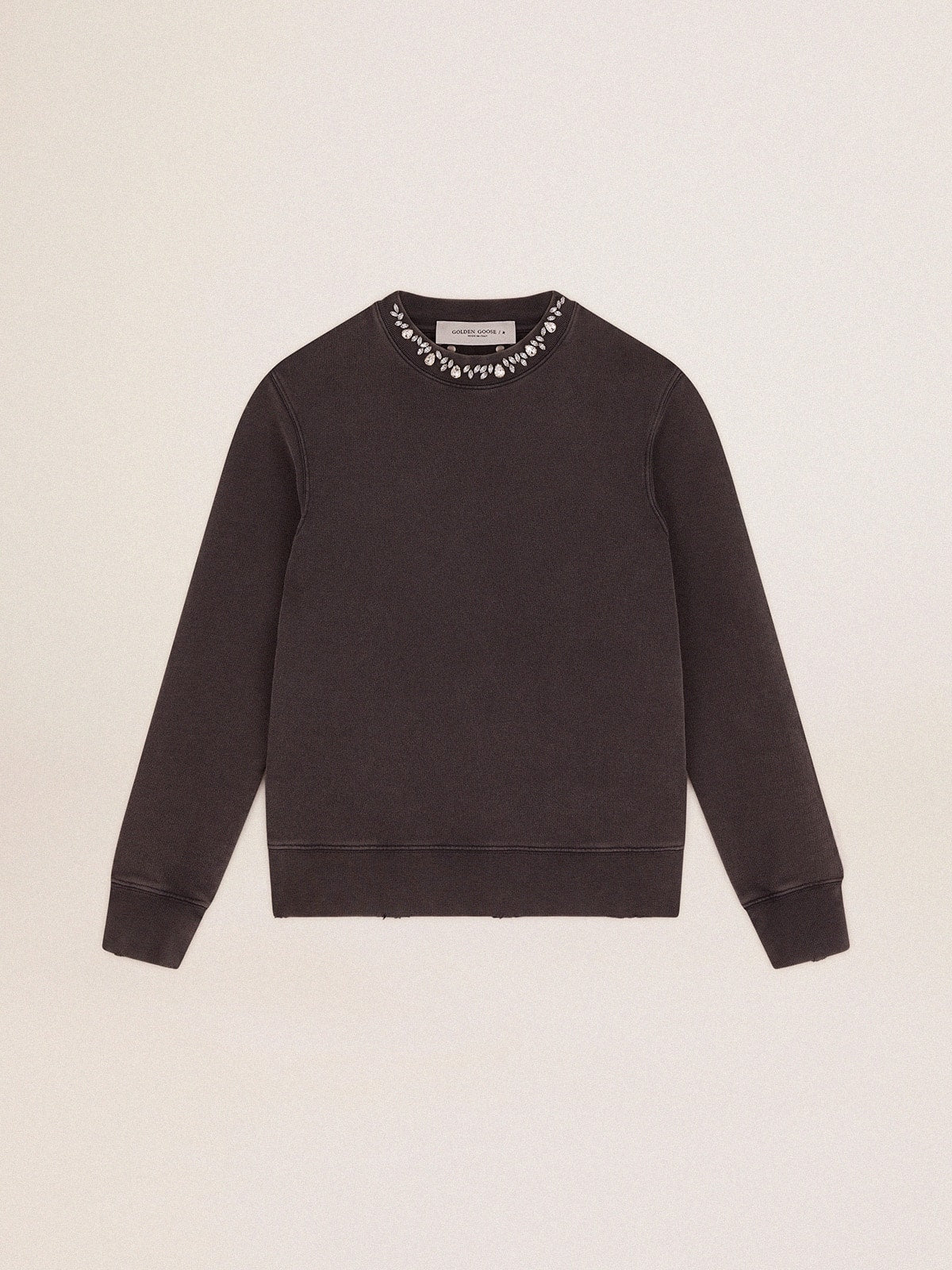 Women's anthracite gray sweatshirt with crystals| Golden Goose