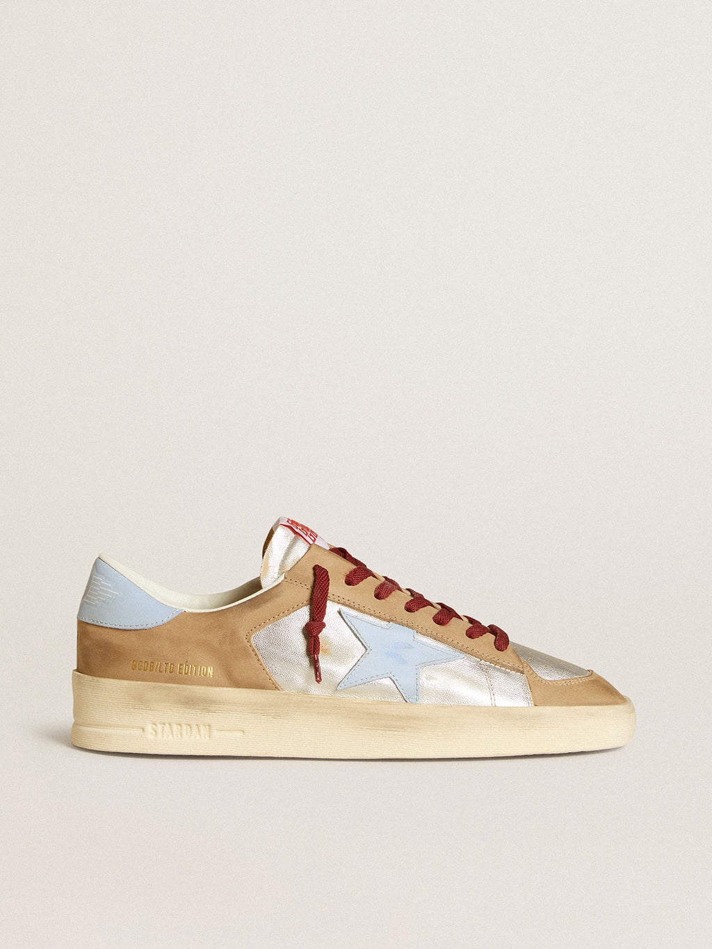 Men's silver Stardan LTD with light blue leather star and nubuck inserts| Golden Goose