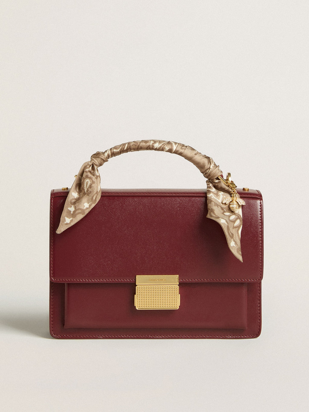 Venezia Bag in burgundy boarded leather with gold details| Golden Goose