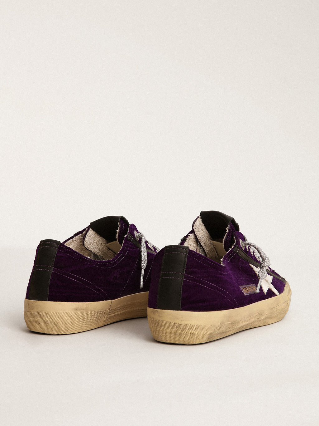 Women's V-Star LTD in purple velvet with white leather star| Golden Goose