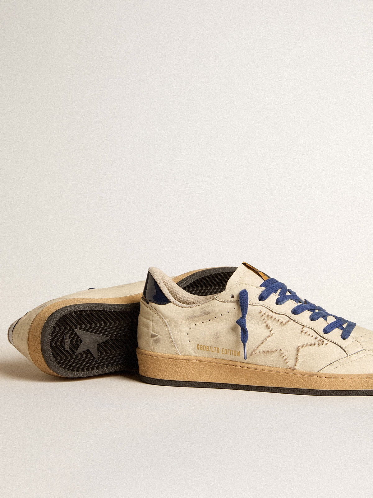 Ball Star LTD with embroidered star and blue patent leather heel tab| Golden Goose