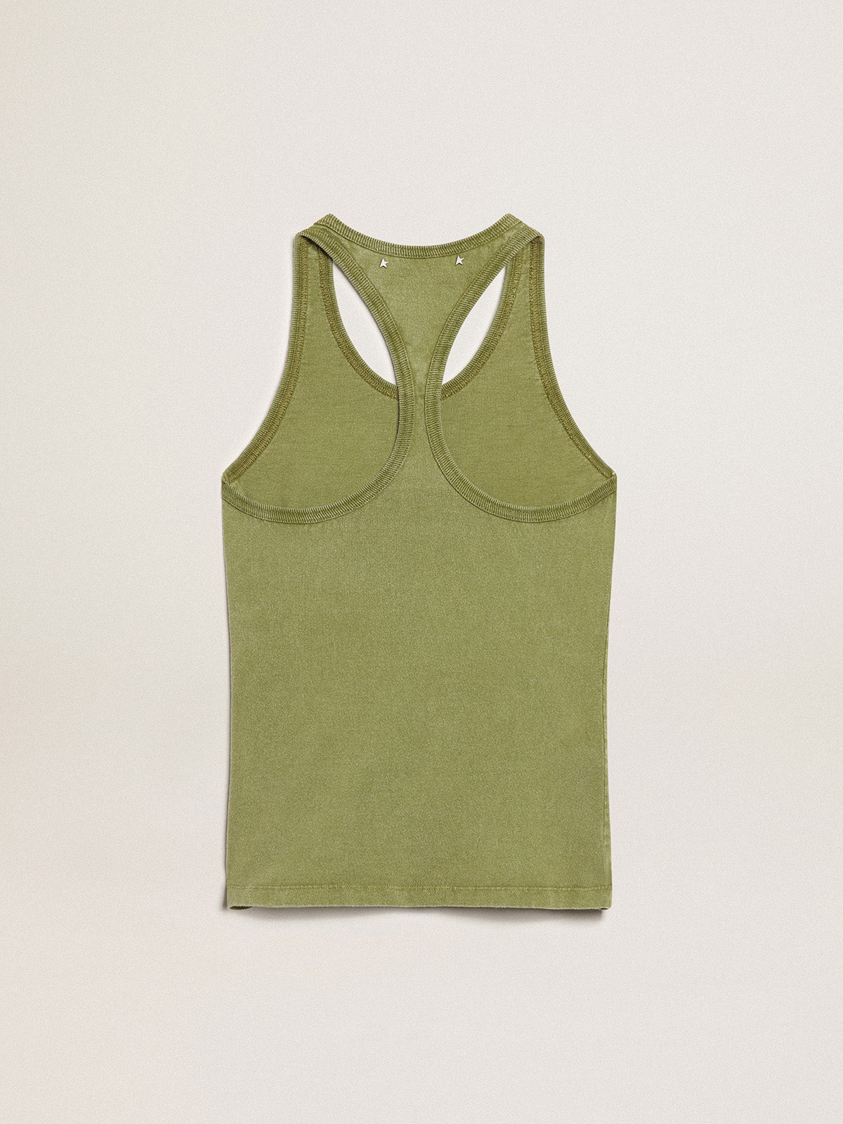 Pesto-green tank top with white lettering on the front| Golden Goose