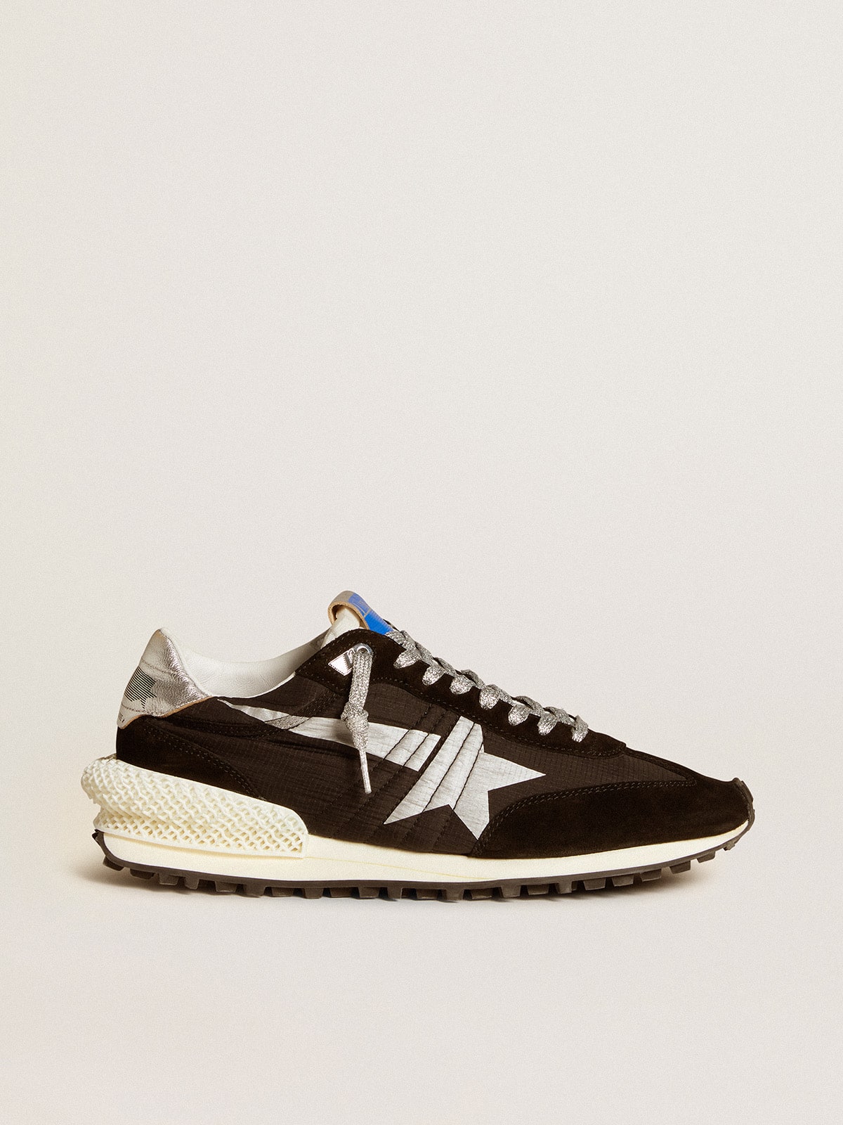 Men's Marathon with black ripstop nylon upper and silver star| Golden Goose