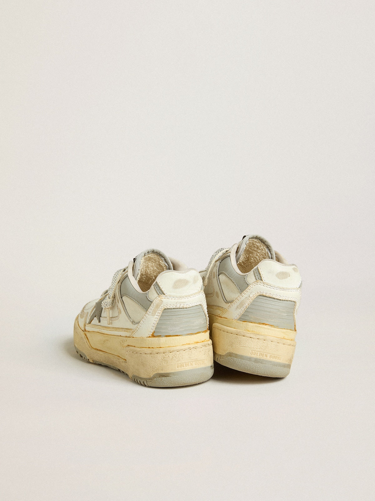 Women's Forty2 in white leather with laces with Swarovski crystals and gray star| Golden Goose