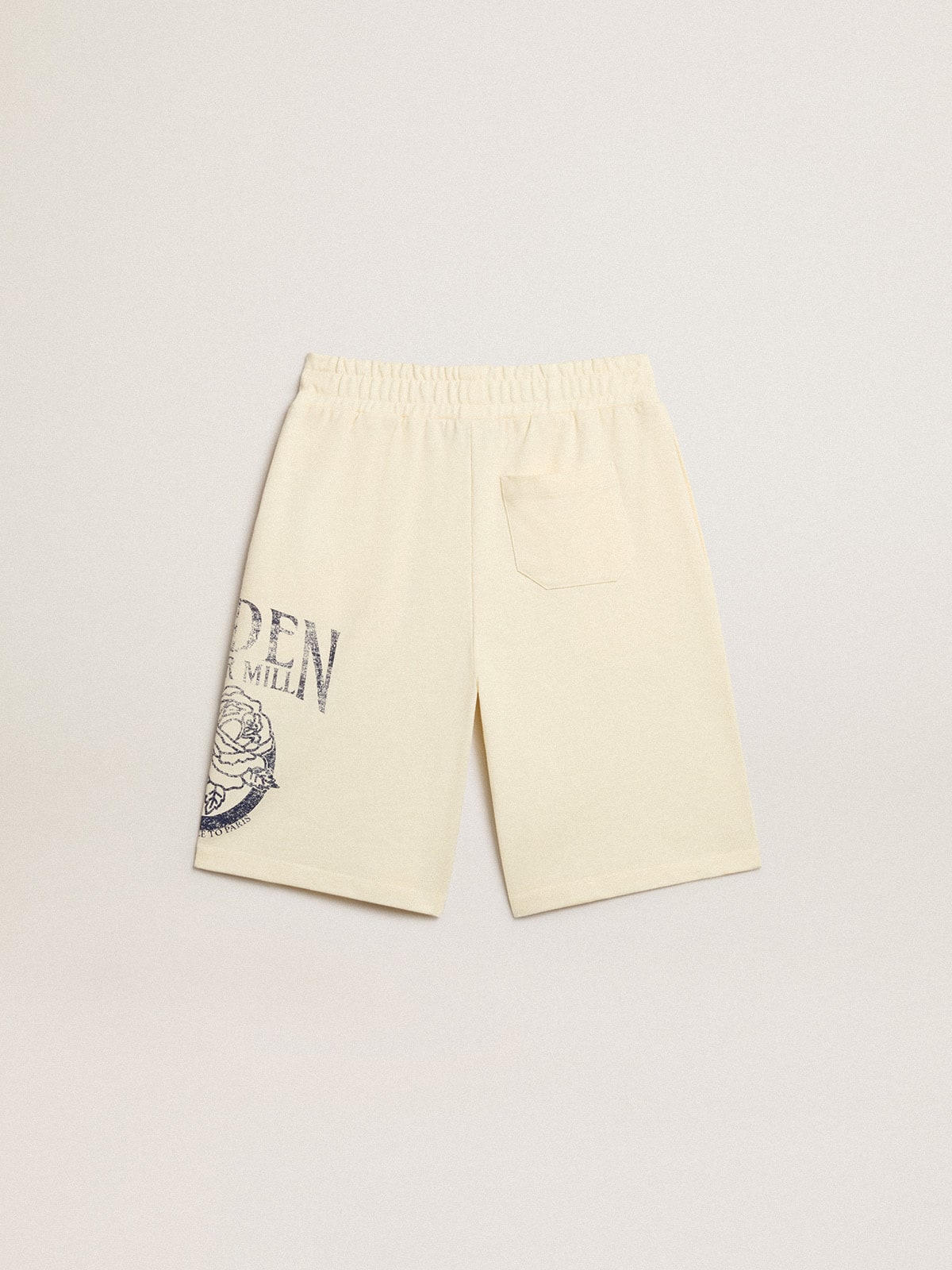 Boys' Bermuda shorts in aged white with print on the front| Golden Goose