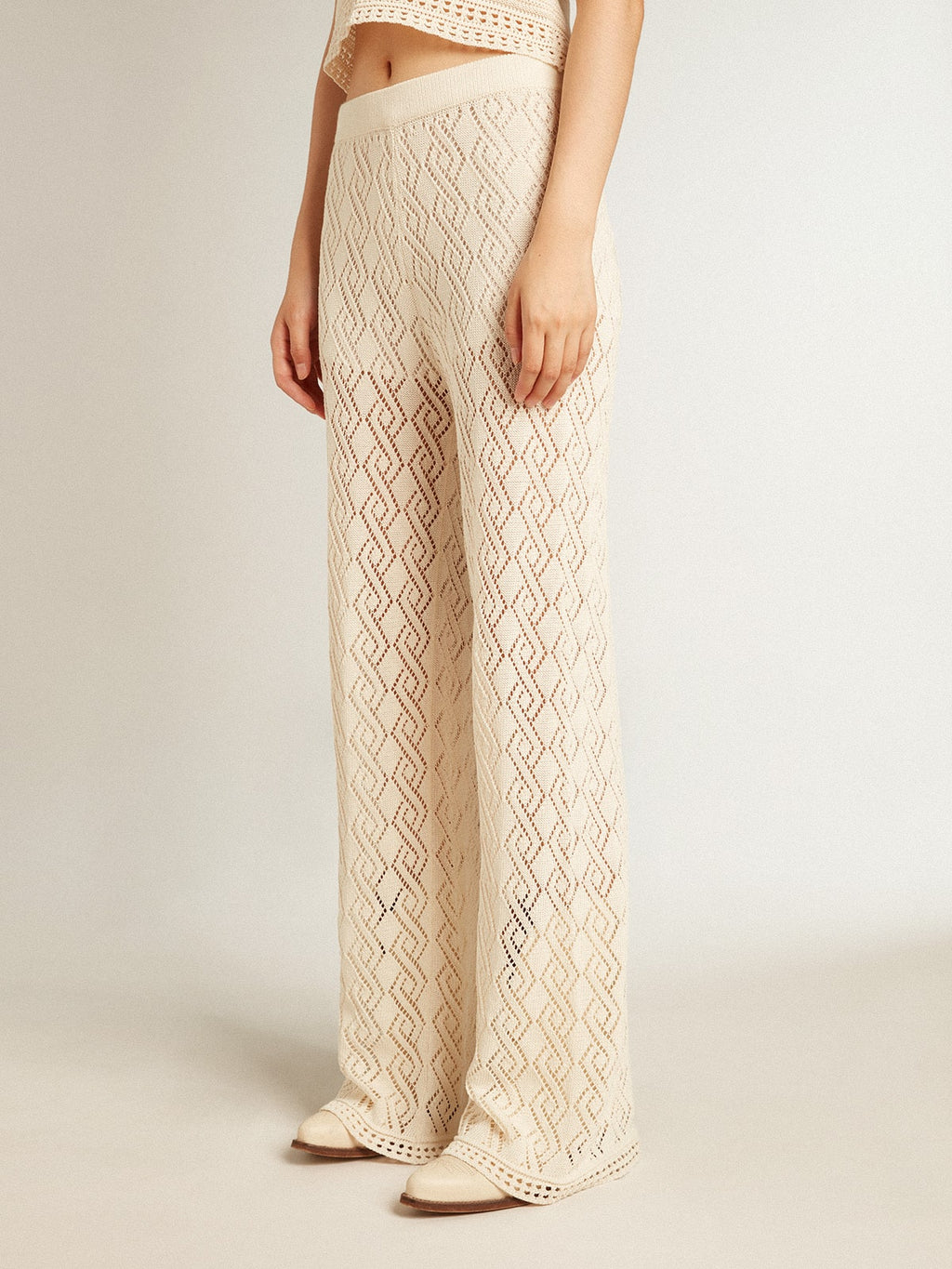 Women's ecru-colored pants| Golden Goose