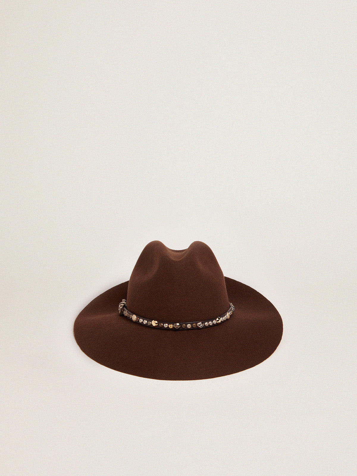 Women's studded brown Fedora hat| Golden Goose