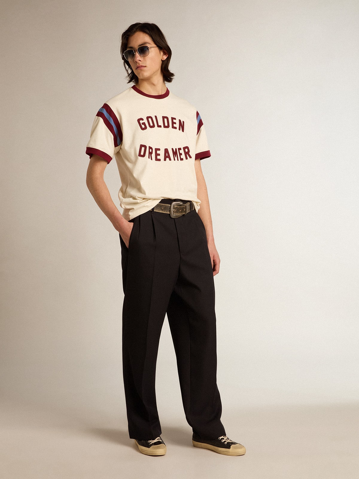 Men's V-Star in black nappa leather with a black leather star| Golden Goose