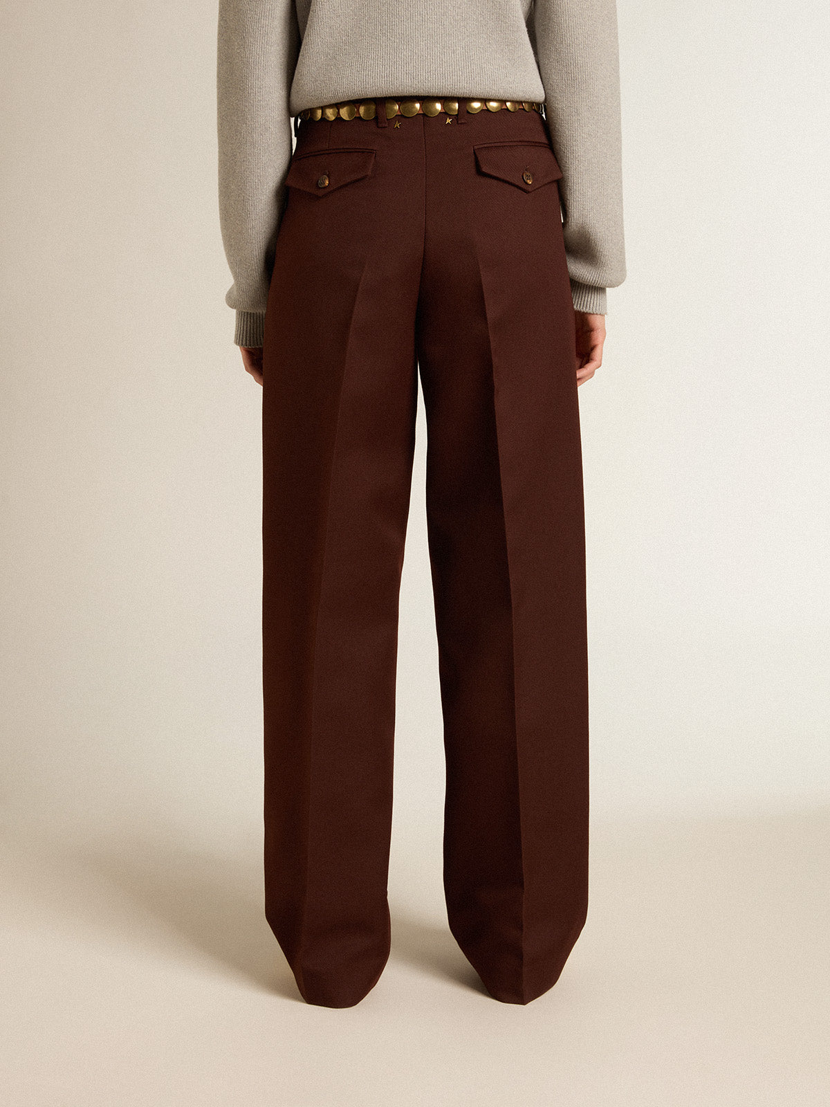Women's pants in coffee-colored wool gabardine| Golden Goose