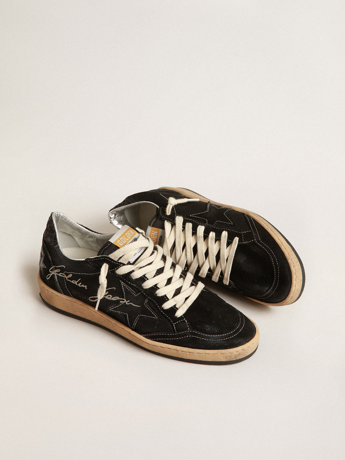 Ball Star in black mesh with black suede star| Golden Goose