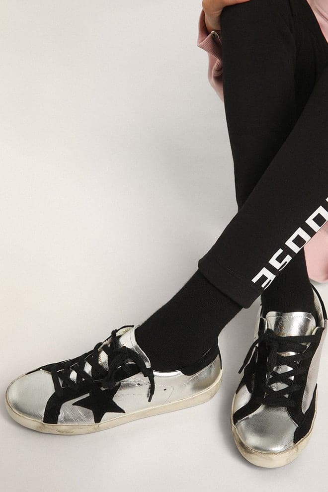 Super-Star sneakers in silver leather with suede inserts| Golden Goose