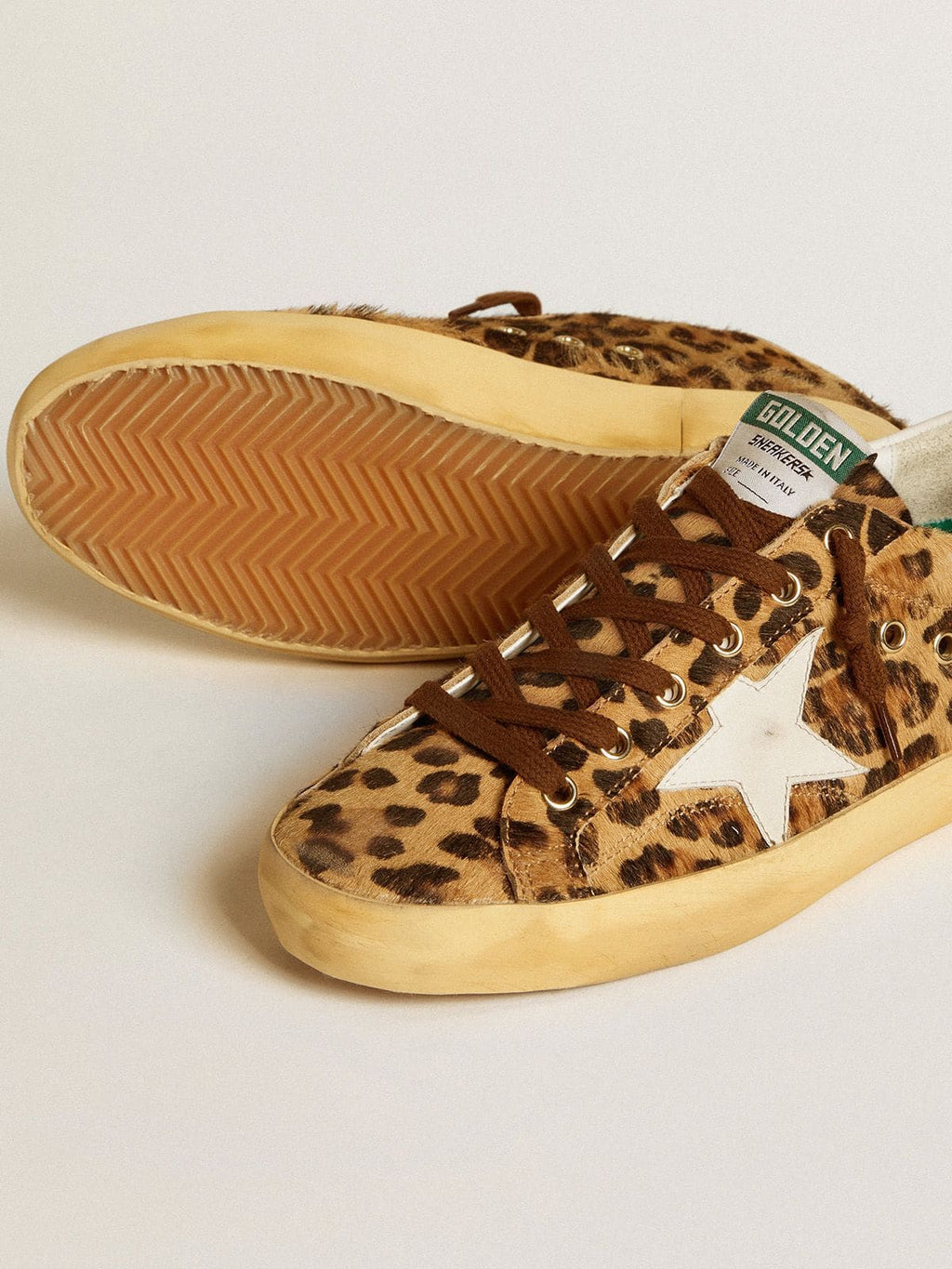 Super-Star LTD in leopard-print pony skin with leather star and heel tab| Golden Goose