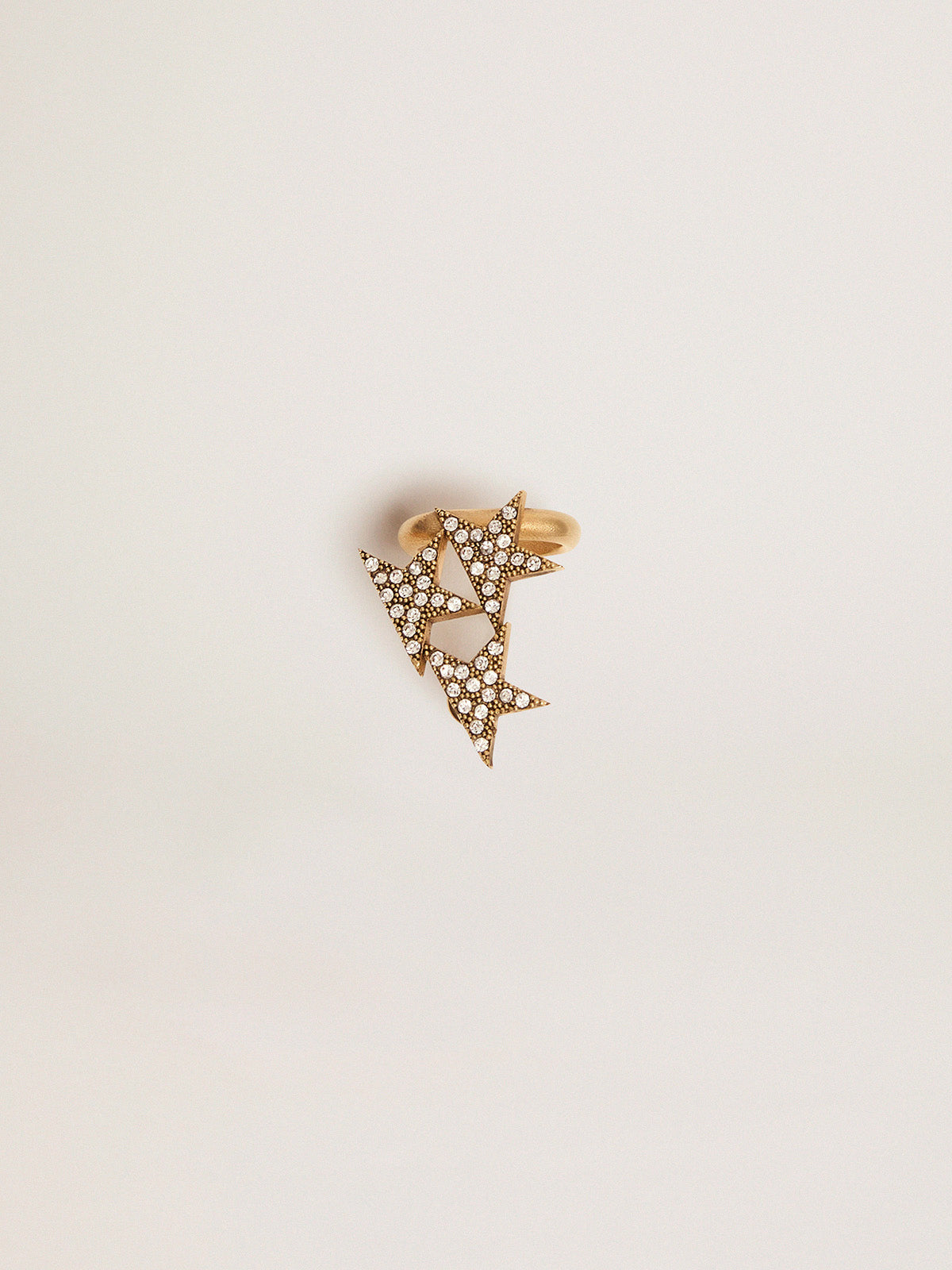 Women's single drop earring in antique gold color with crystals| Golden Goose