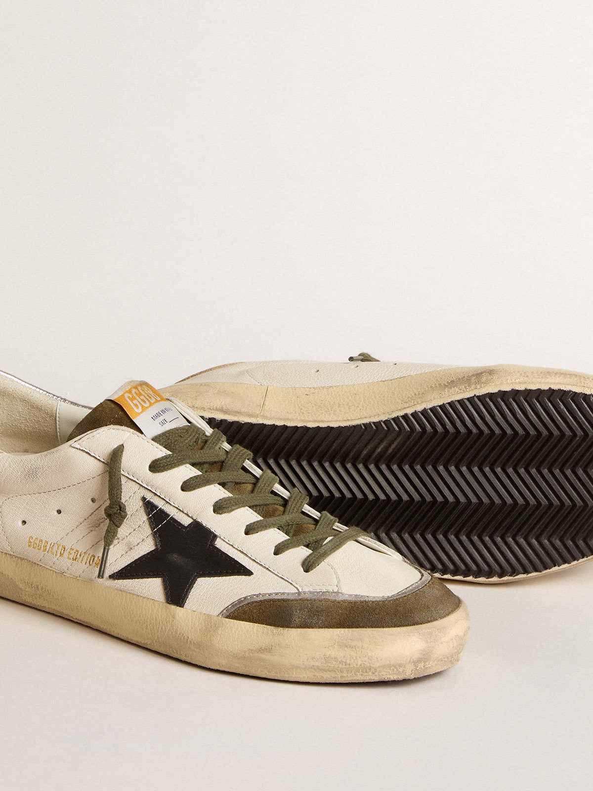 Men's Super-Star LTD in nappa leather with black leather star and silver heel tab| Golden Goose