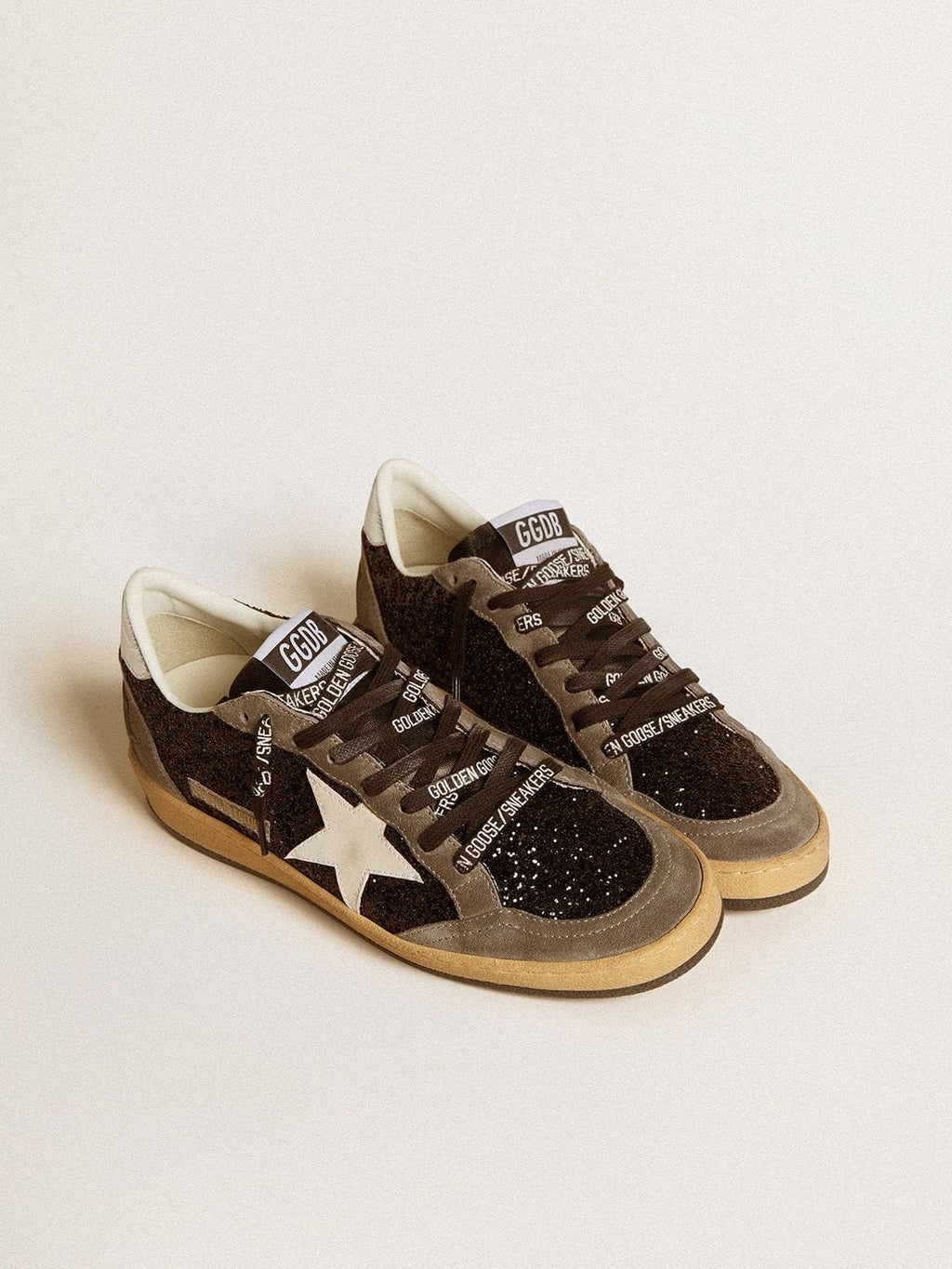 Women's Ball Star in glitter with leather star and metallic leather heel tab| Golden Goose