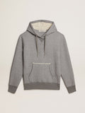 Gray melange cotton sweatshirt with hood| Golden Goose