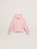 Pink sweatshirt with hood and silver glitter stars| Golden Goose