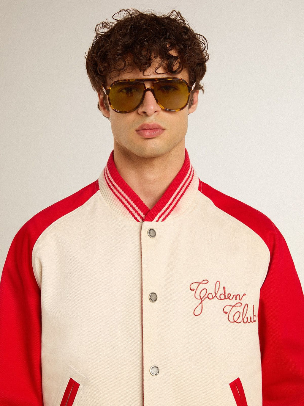 Aviator style sunglasses with tortoiseshell frame and green lenses| Golden Goose