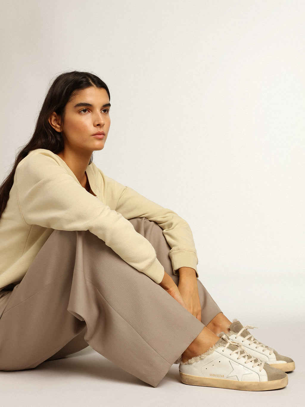 Super-Star Sabots with white leather star and shearling lining| Golden Goose