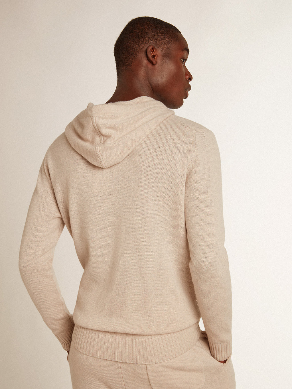 Men's white cashmere blend sweatshirt with hood| Golden Goose