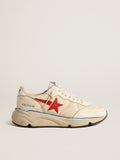Women's Running Sole LTD in beige nylon with red leather star| Golden Goose