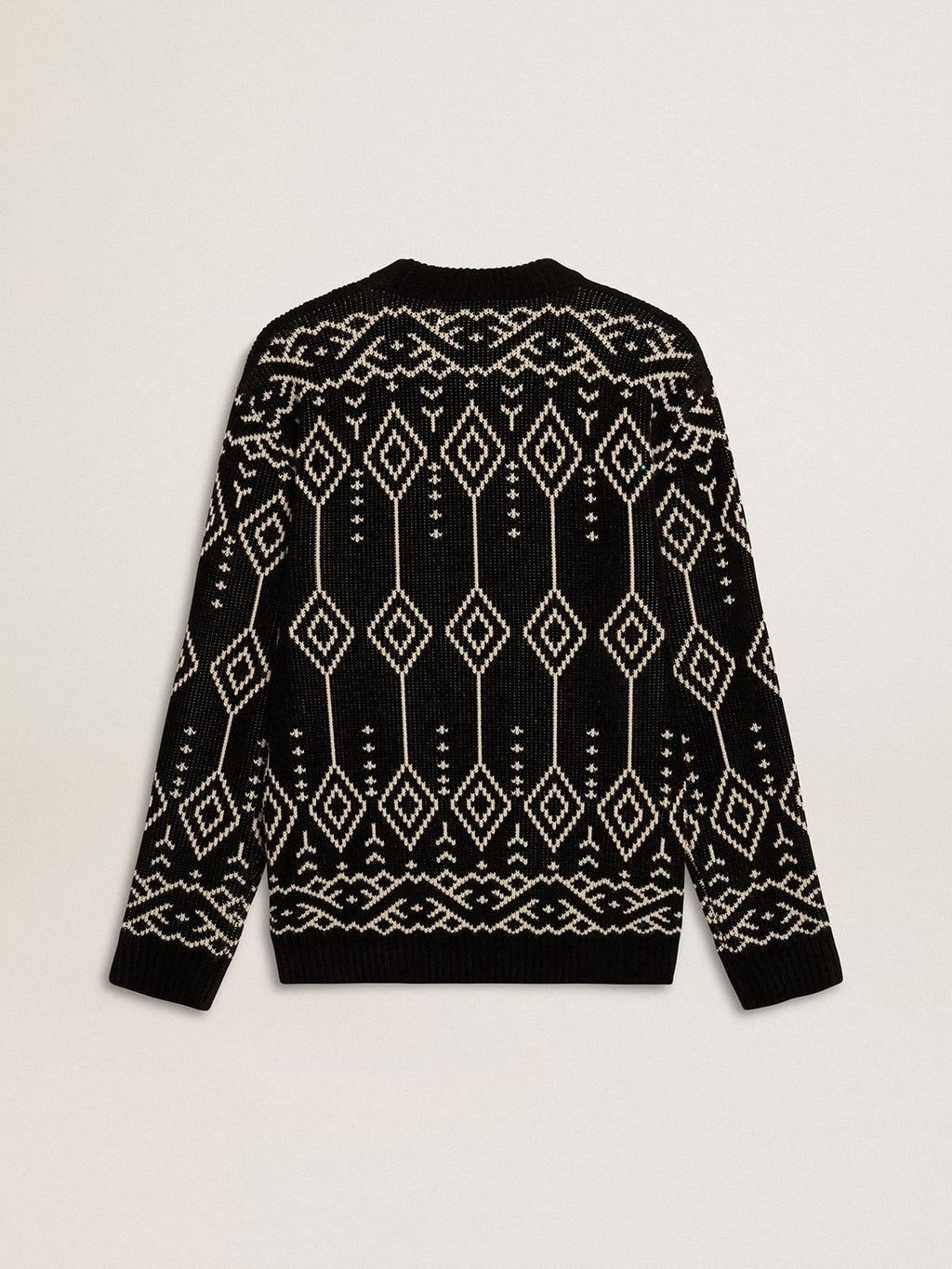 Men's crew neck wool blend sweater with jacquard argyle design| Golden Goose