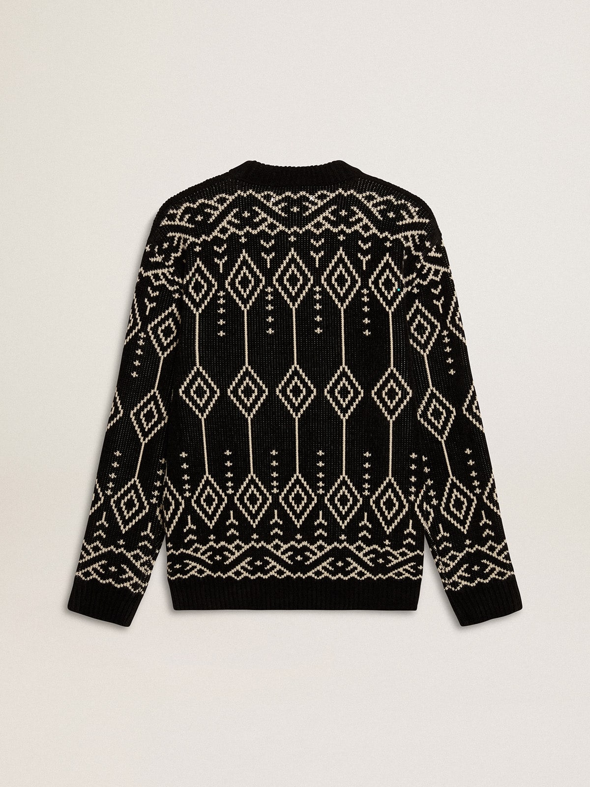 Men's crew neck wool blend sweater with jacquard argyle design| Golden Goose