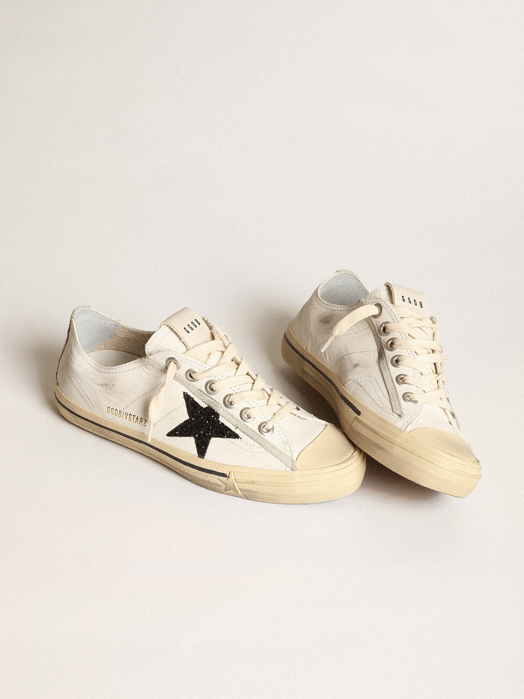 V-Star in white nappa leather with a black glitter star| Golden Goose