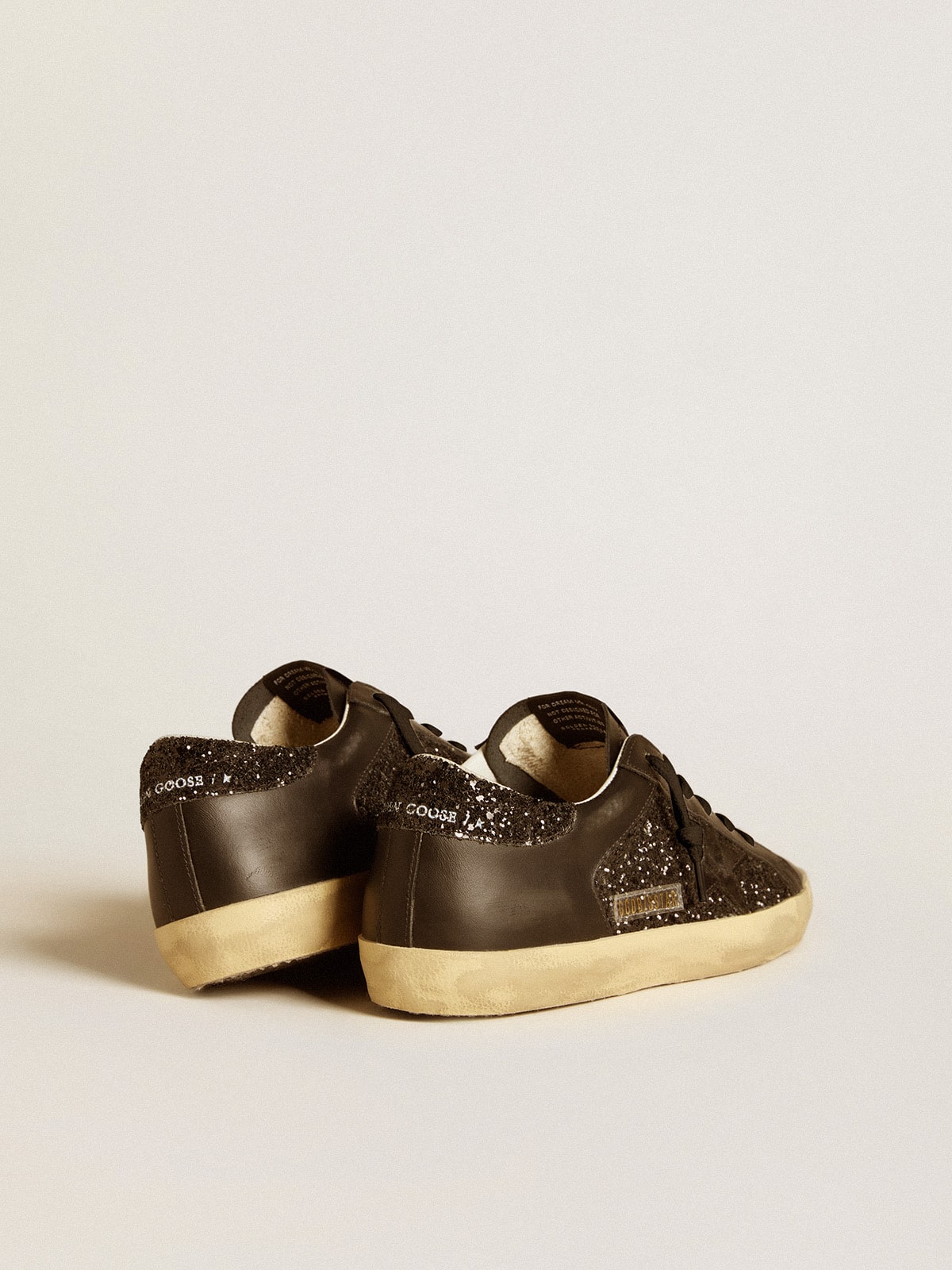Super-Star in black glitter with black suede star and leather inserts| Golden Goose