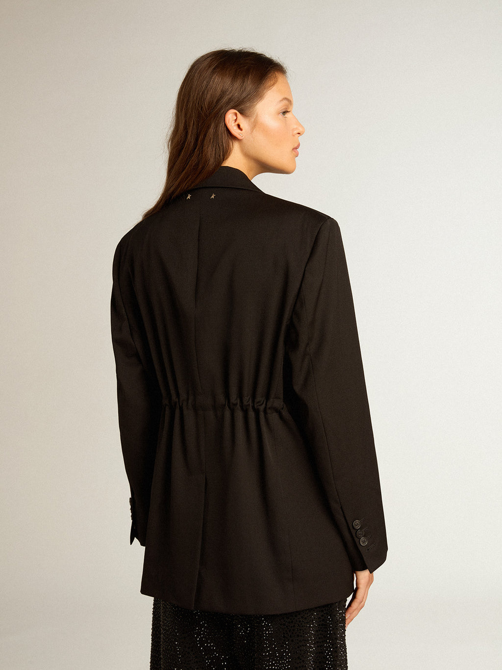 Women's tuxedo jacket in black wool gabardine| Golden Goose