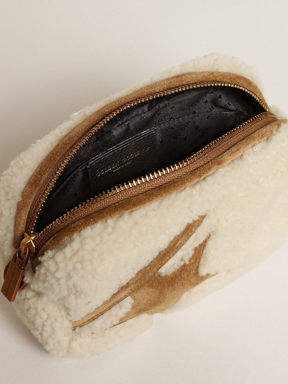 Mini Star Bag in beige shearling with suede star| Golden Goose