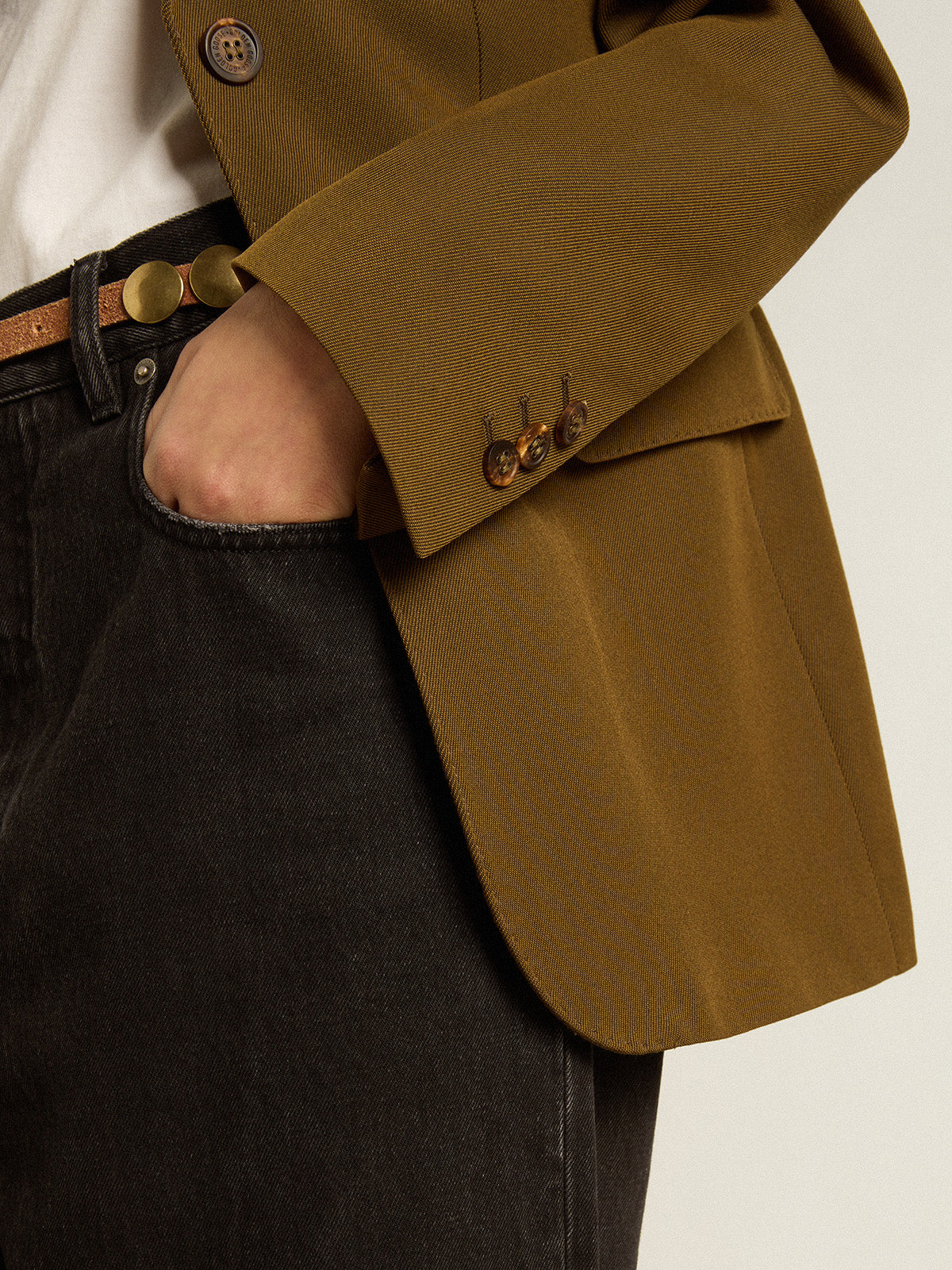 Single-breasted jacket in beech-colored wool with horn buttons| Golden Goose