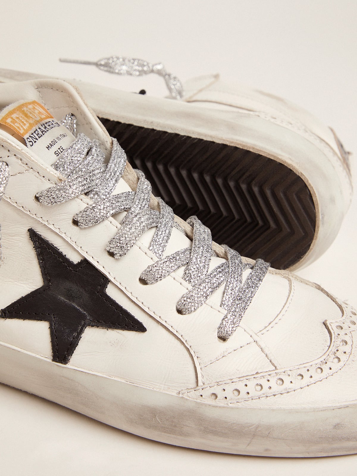 Women's Mid Star with laminated heel tab and glitter laces| Golden Goose