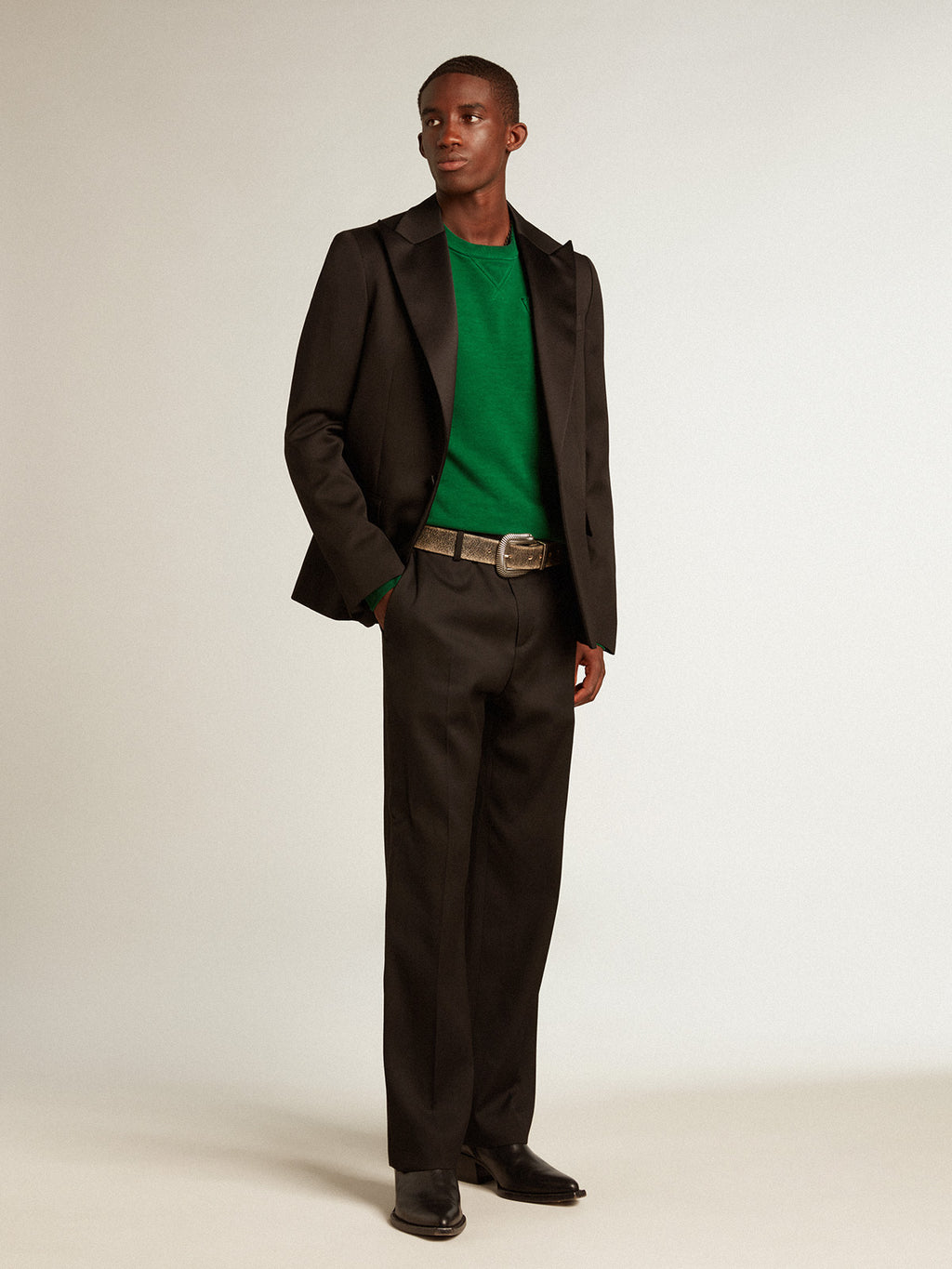 Round-neck sweatshirt in green cotton fleece| Golden Goose