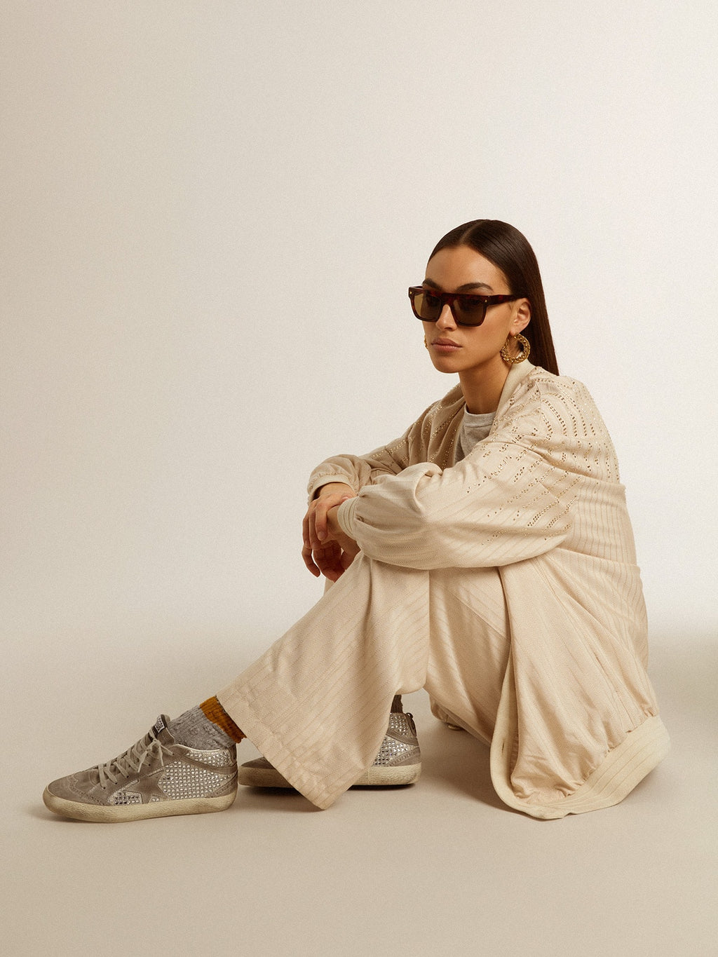 Mid Star in silver suede with Swarovski crystals and suede star| Golden Goose