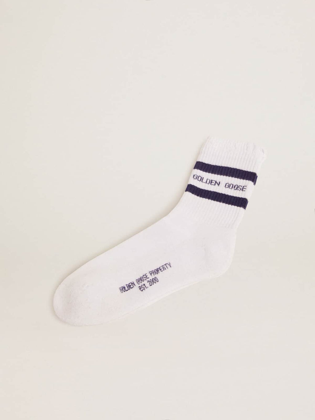Cotton socks with distressed finishes, blue stripes and logo| Golden Goose