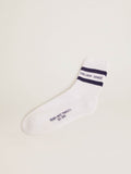 Cotton socks with distressed finishes, blue stripes and logo| Golden Goose