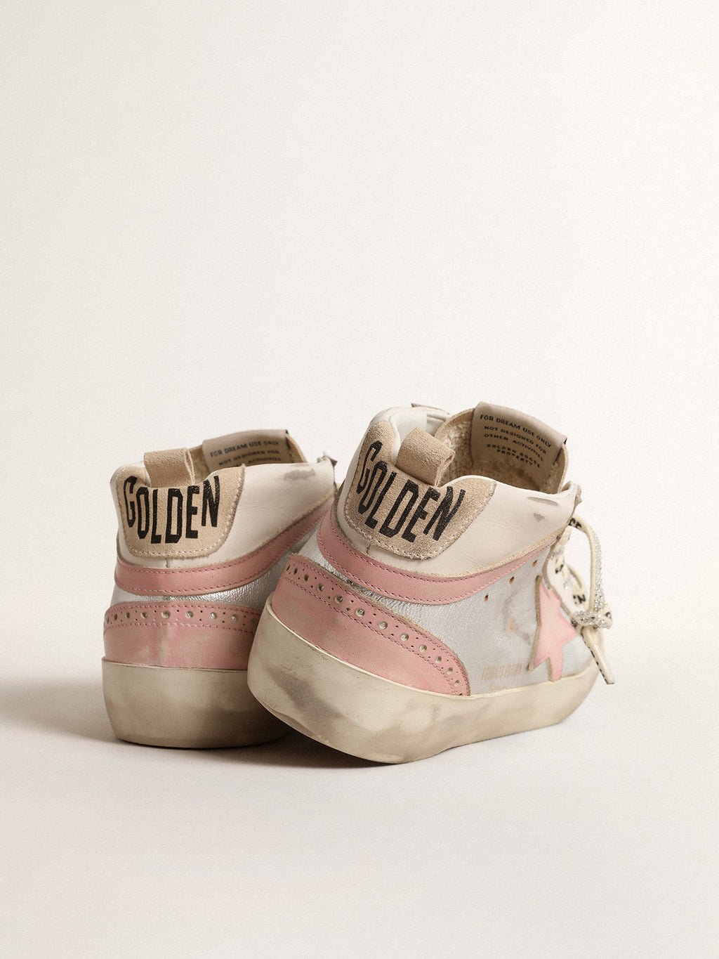 Mid Star LTD in silver metallic leather with pink star and flash| Golden Goose
