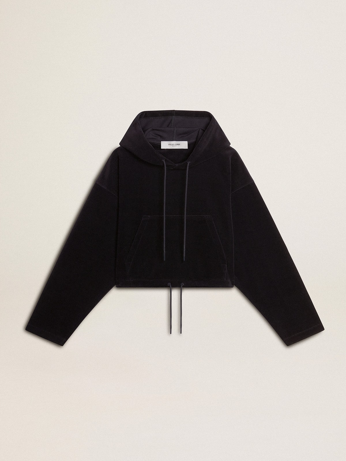 Women's black chenille sweatshirt with embroidery on the back| Golden Goose
