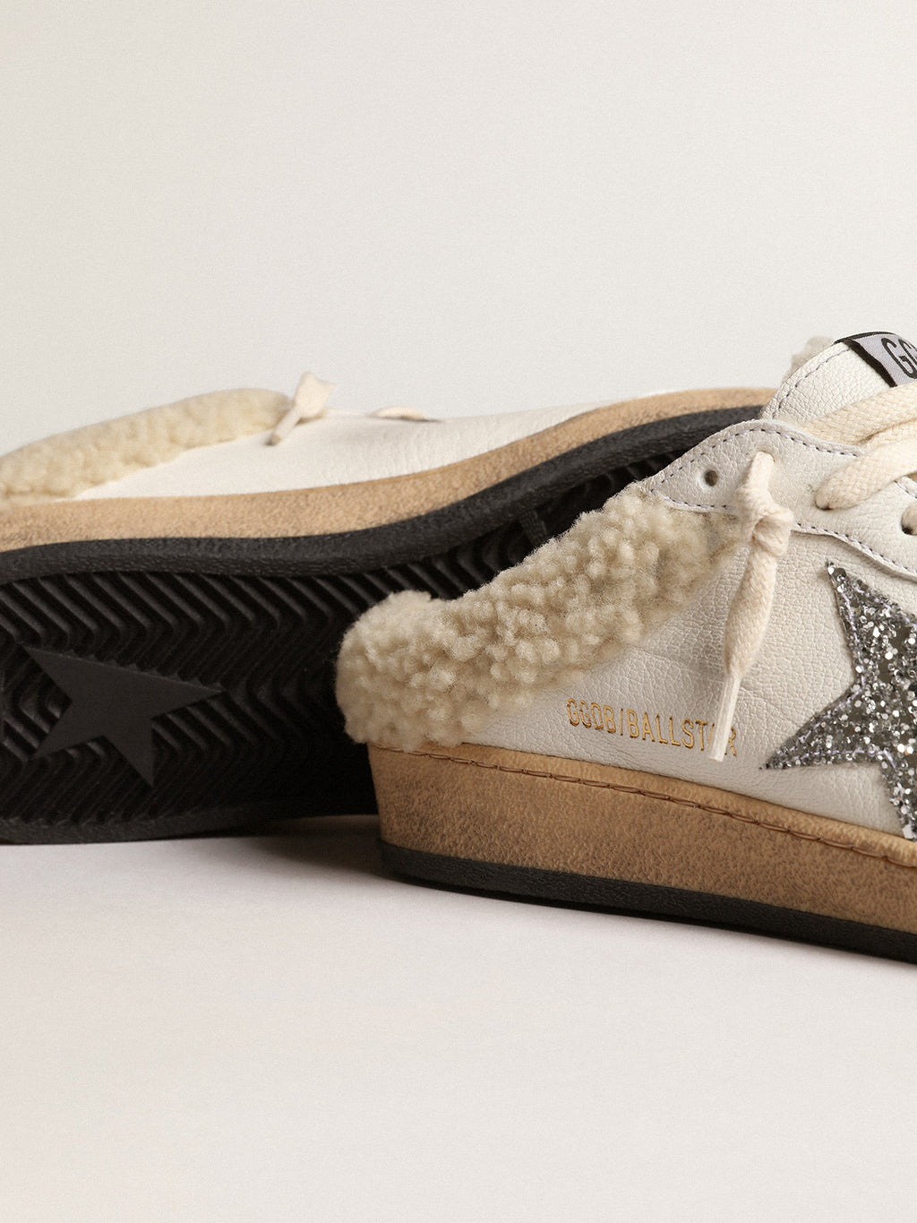 Ball Star Sabots with glitter star and shearling lining| Golden Goose