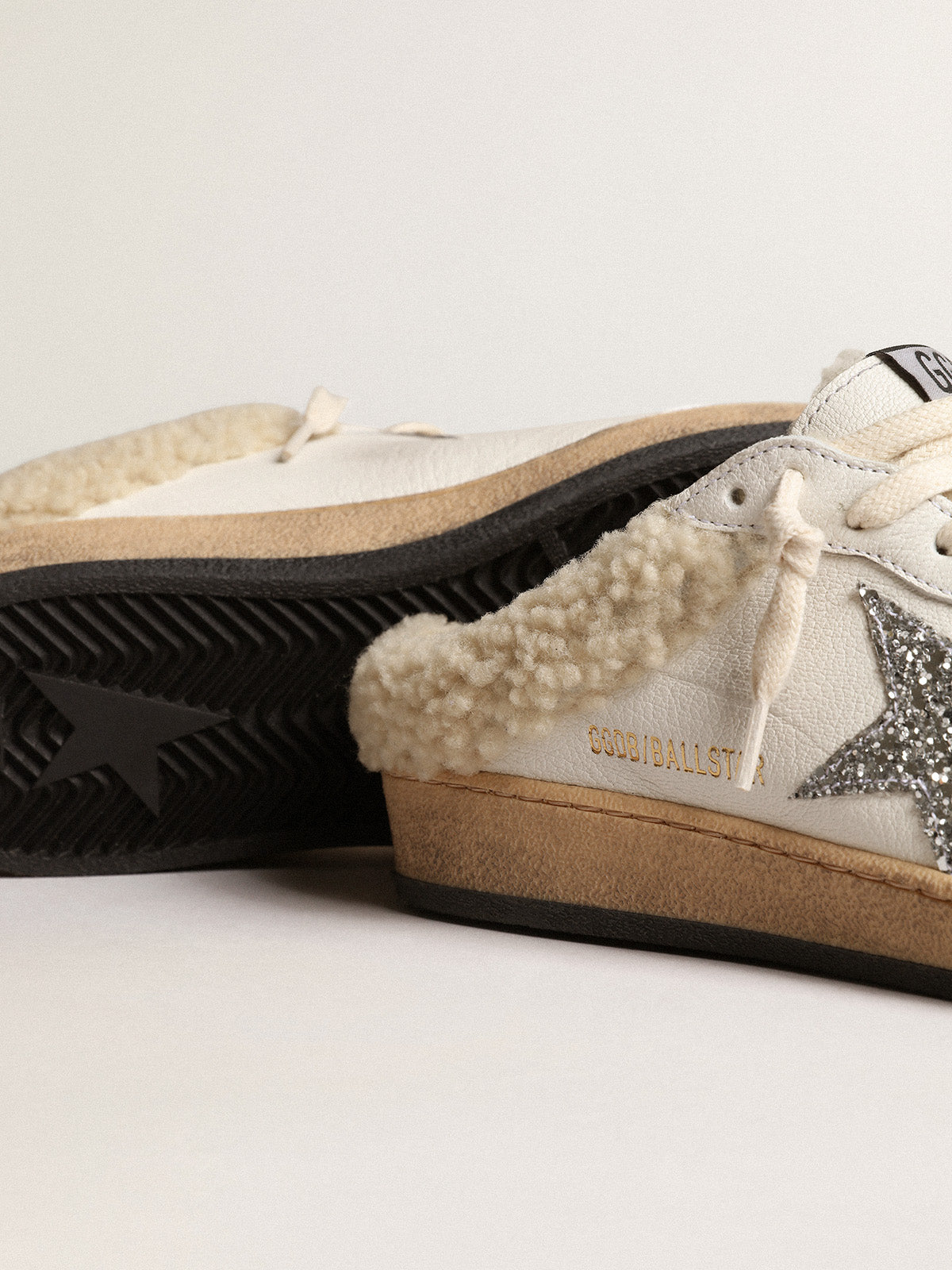 Ball Star Sabots with glitter star and shearling lining| Golden Goose