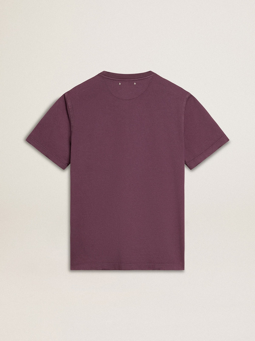 Men's cotton T-shirt in worn purple with logo print| Golden Goose