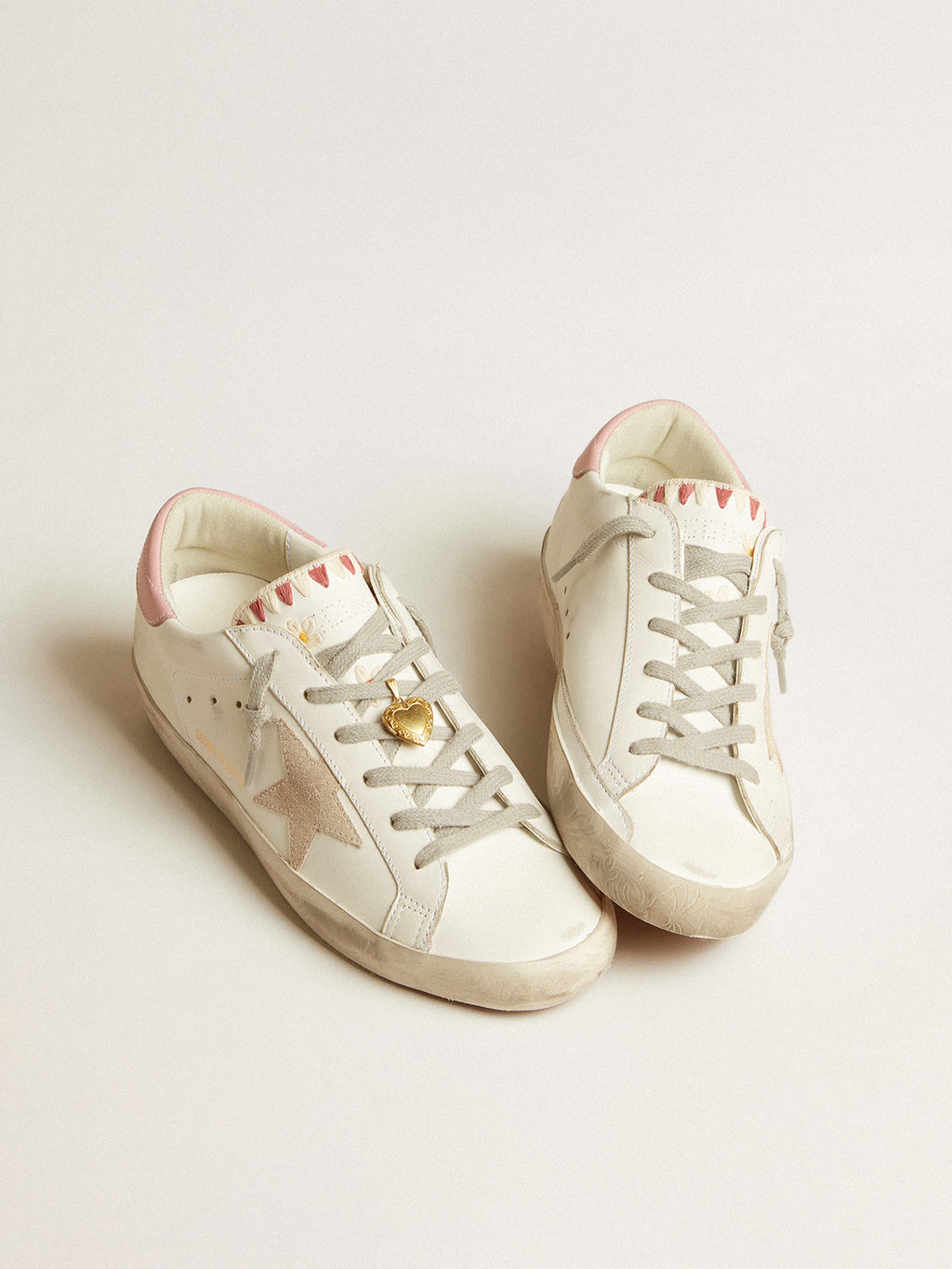 Super-Star LTD with beige suede star and pink heel tab| Golden Goose