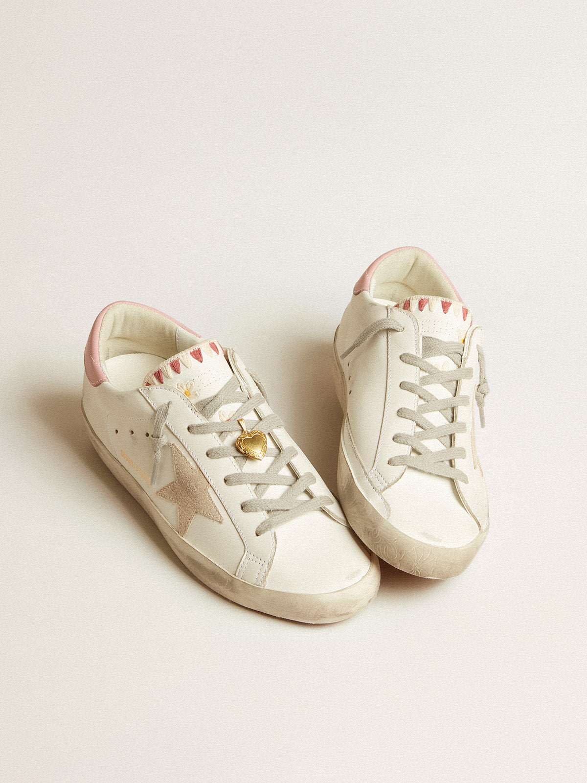 Super-Star LTD with beige suede star and pink heel tab| Golden Goose