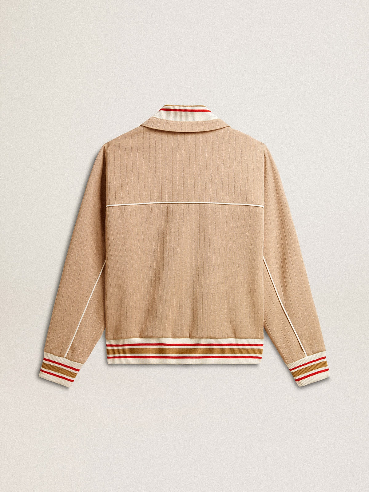 Women's light beige zipped sweatshirt with white logo| Golden Goose