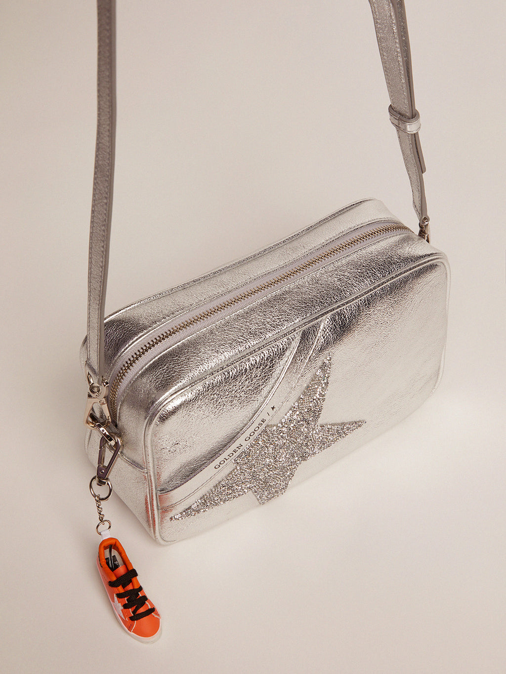 Silver Star Bag made of laminated leather with Swarovski star| Golden Goose