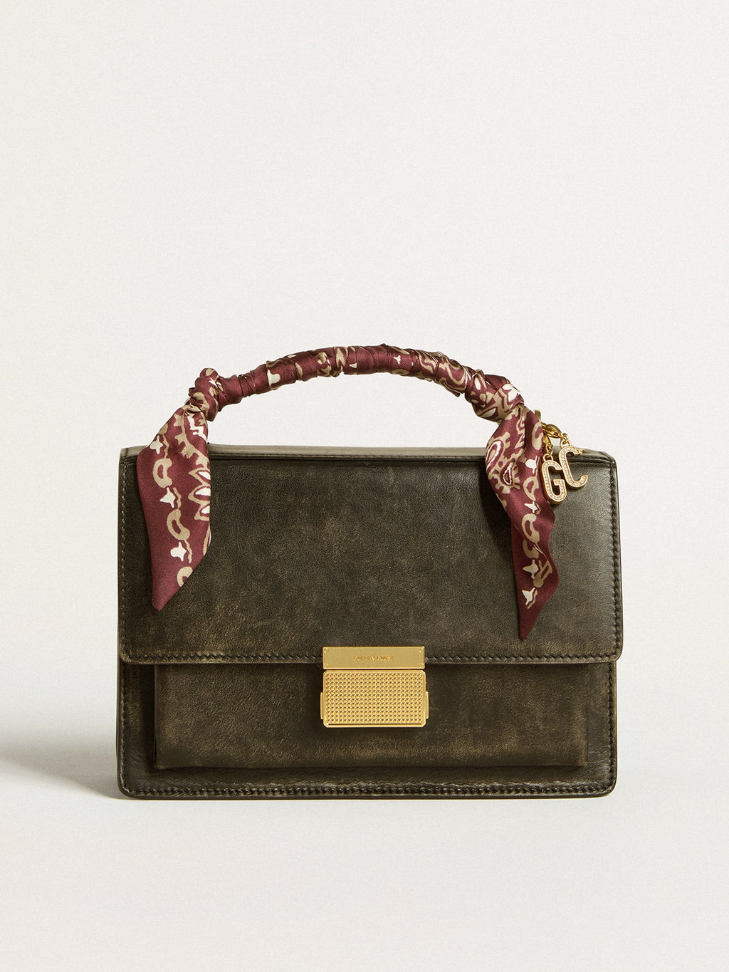 Venezia Bag in black distressed leather with gold details| Golden Goose