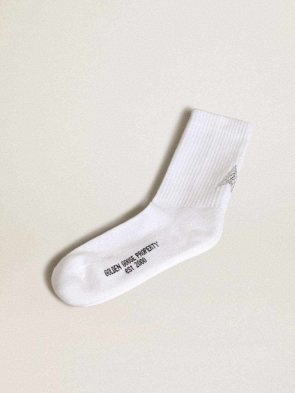White socks with crystal star on the back| Golden Goose