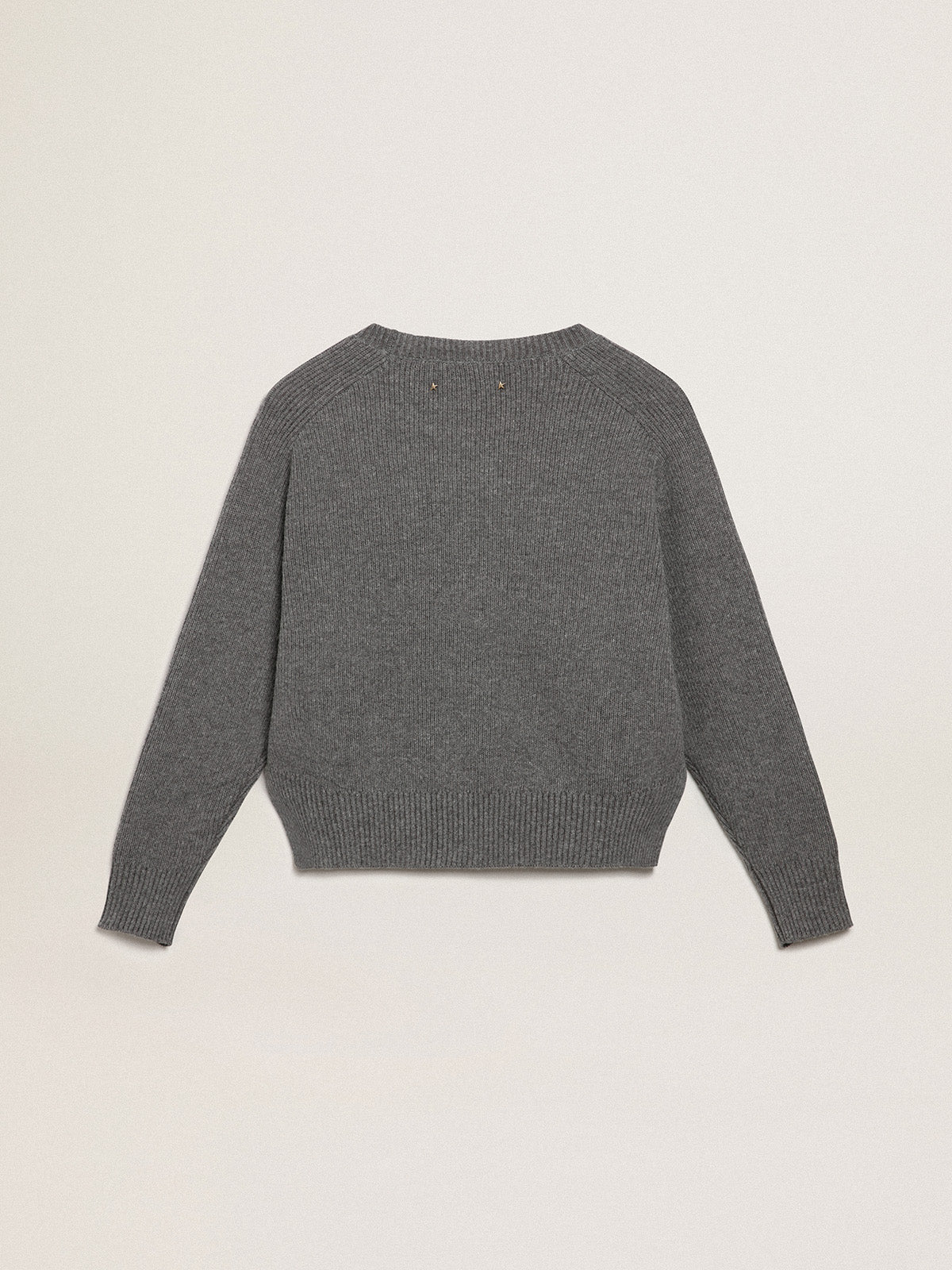 Women's gray round-neck sweater with glitter lettering| Golden Goose