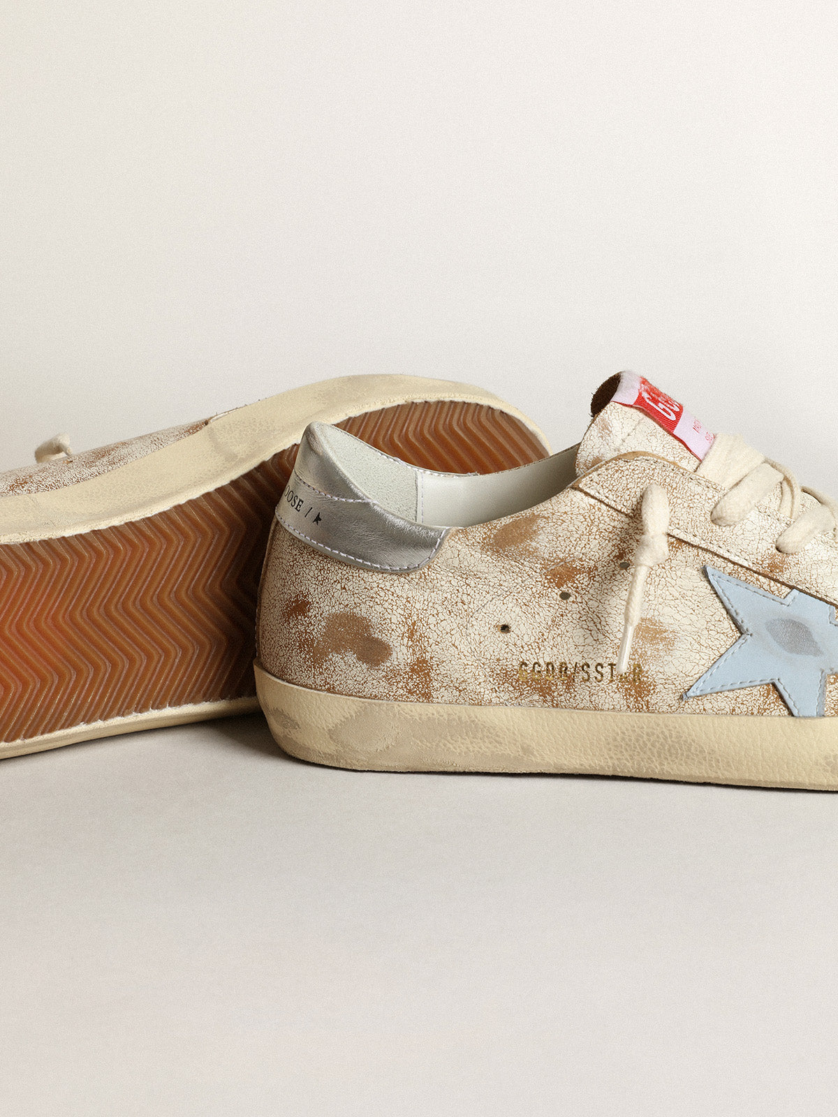 Women's Super-Star with smoky blue leather star and silver heel tab| Golden Goose